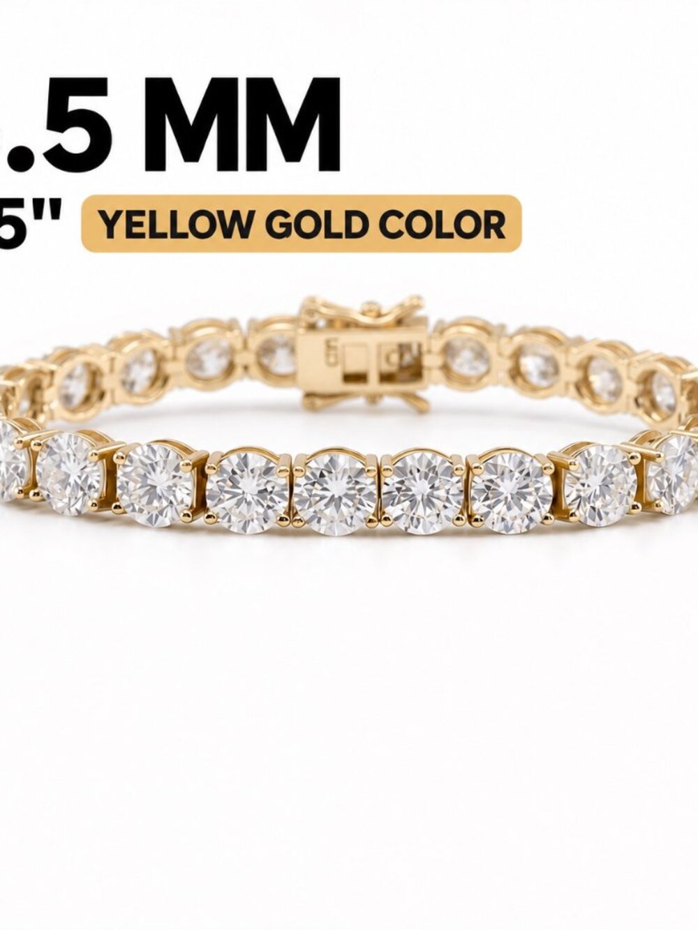 LEKANI 6.5mm Moissanite Tennis Bracelet S925 Gold 6.5 in